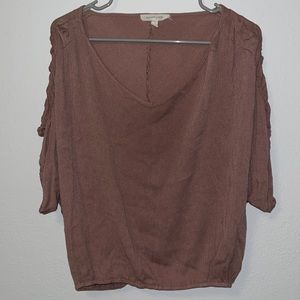 Grade & Gather Tan Ruffle Detail Sleeves Blouse, Size Small/Medium Women's